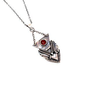 Natural Carnelian copper wire wrapped mens handmade pendant